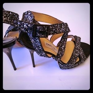 Jimmy Choo Black Glitter Vamp Pumps